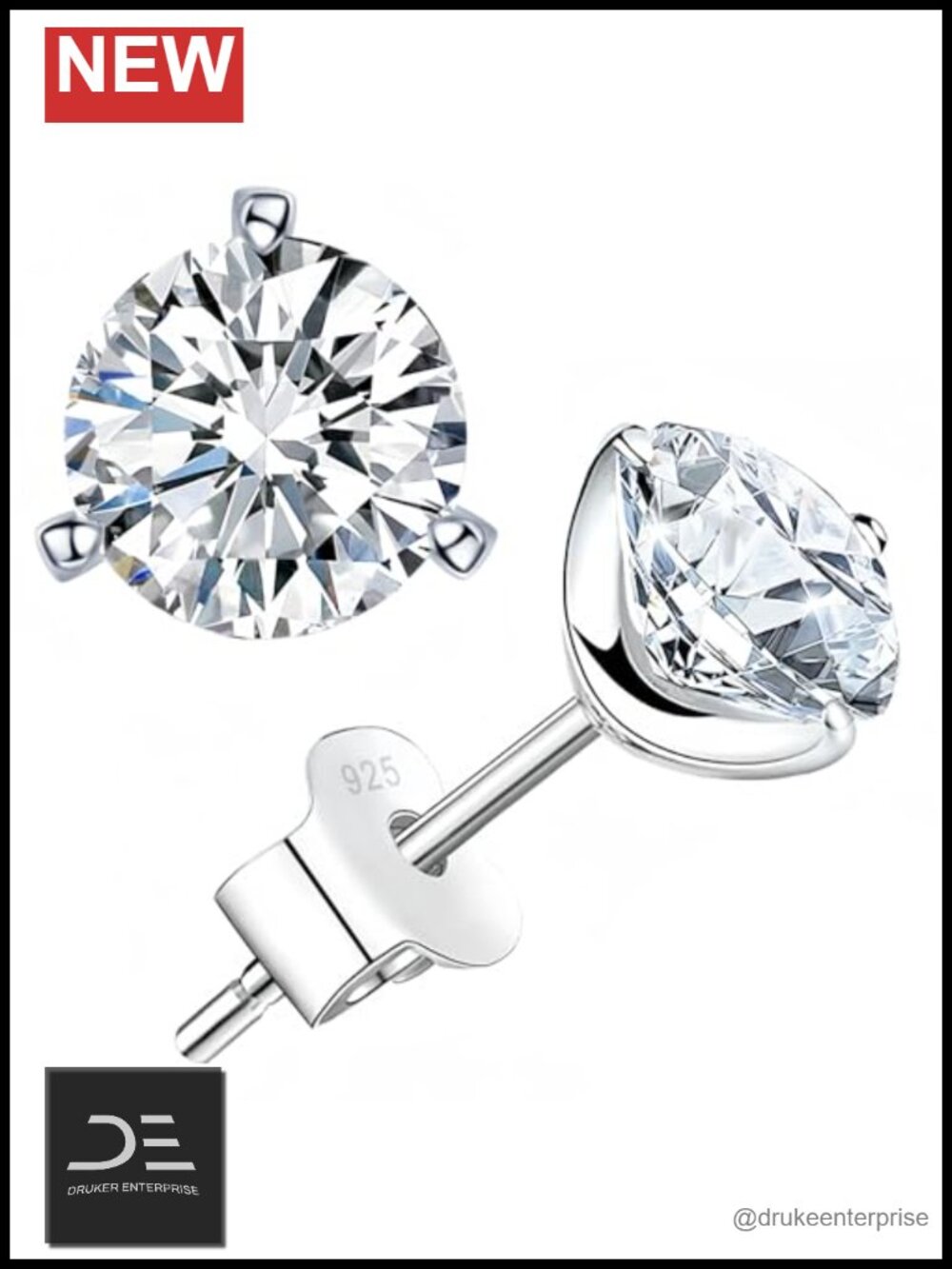 2ct Moissanite Stud Earrings 18K White Gold Plated 925 Sterling Silver